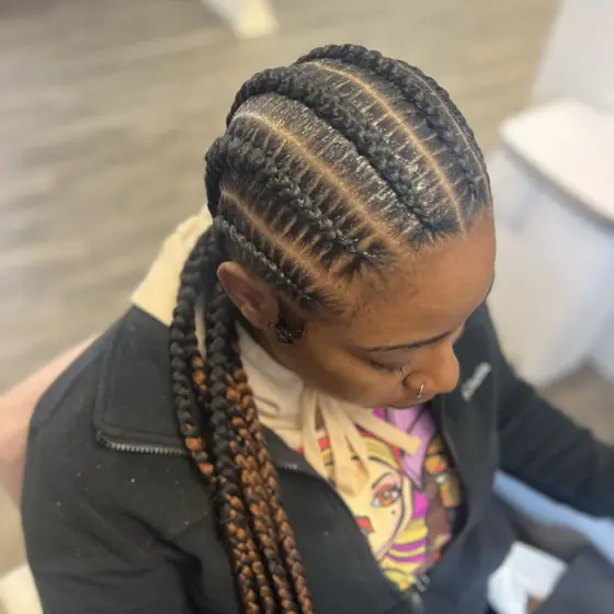 6 Stitch braids with hair added braided by Tiffany Joy