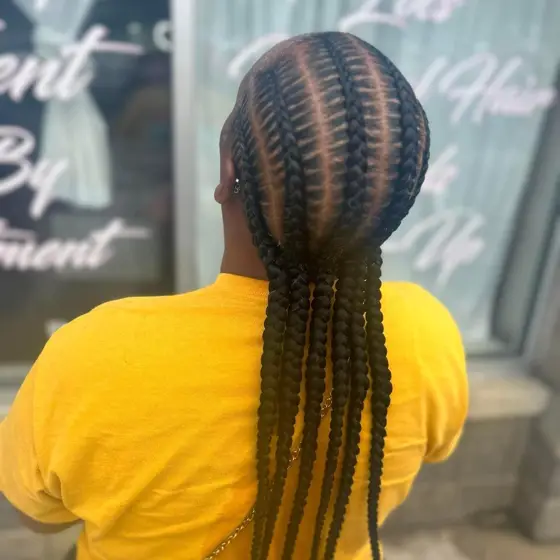 6 Stitch braids with hair added braided by Tiffany Joy