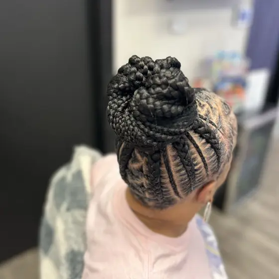 Stitch braids ponytail with weave 12 braids braided by Tiffany Joy