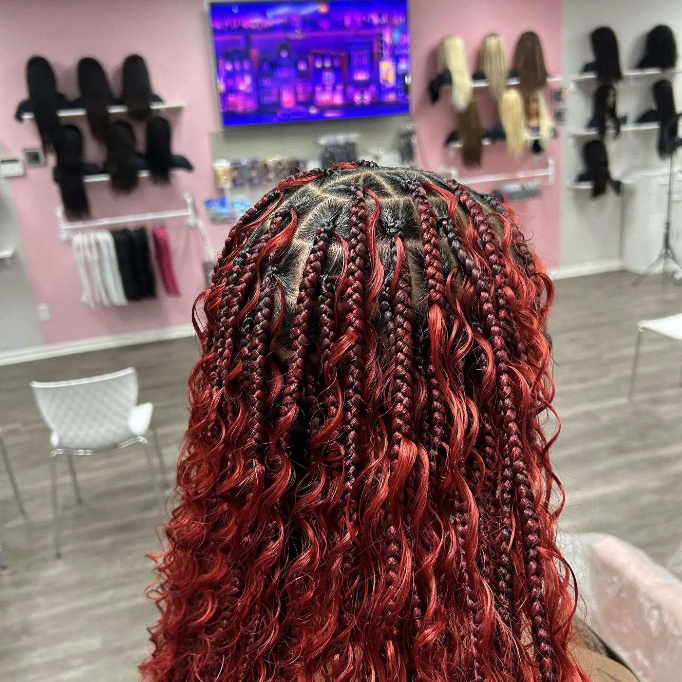 Red boho knotless braids
